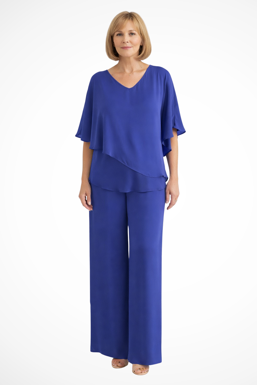Cobalt Blue Batwing Top & Wide Leg Pants Two-Piece Set