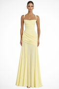Square Neck Ruched A-Line Maxi Dress for Wedding Guests