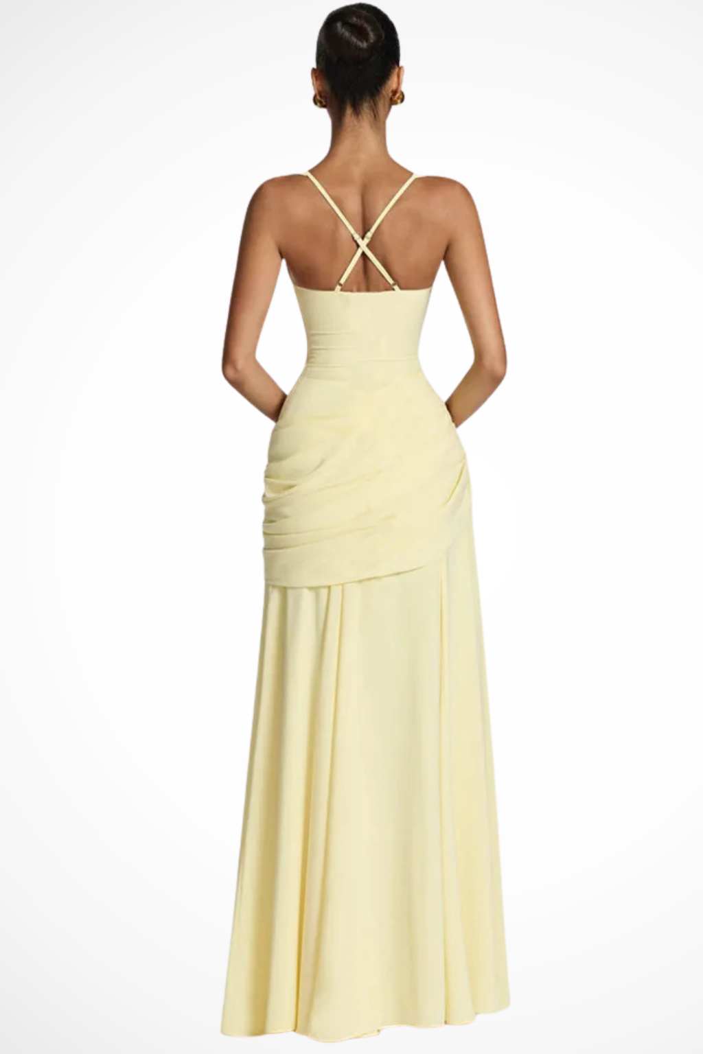 Square Neck Ruched A-Line Maxi Dress for Wedding Guests