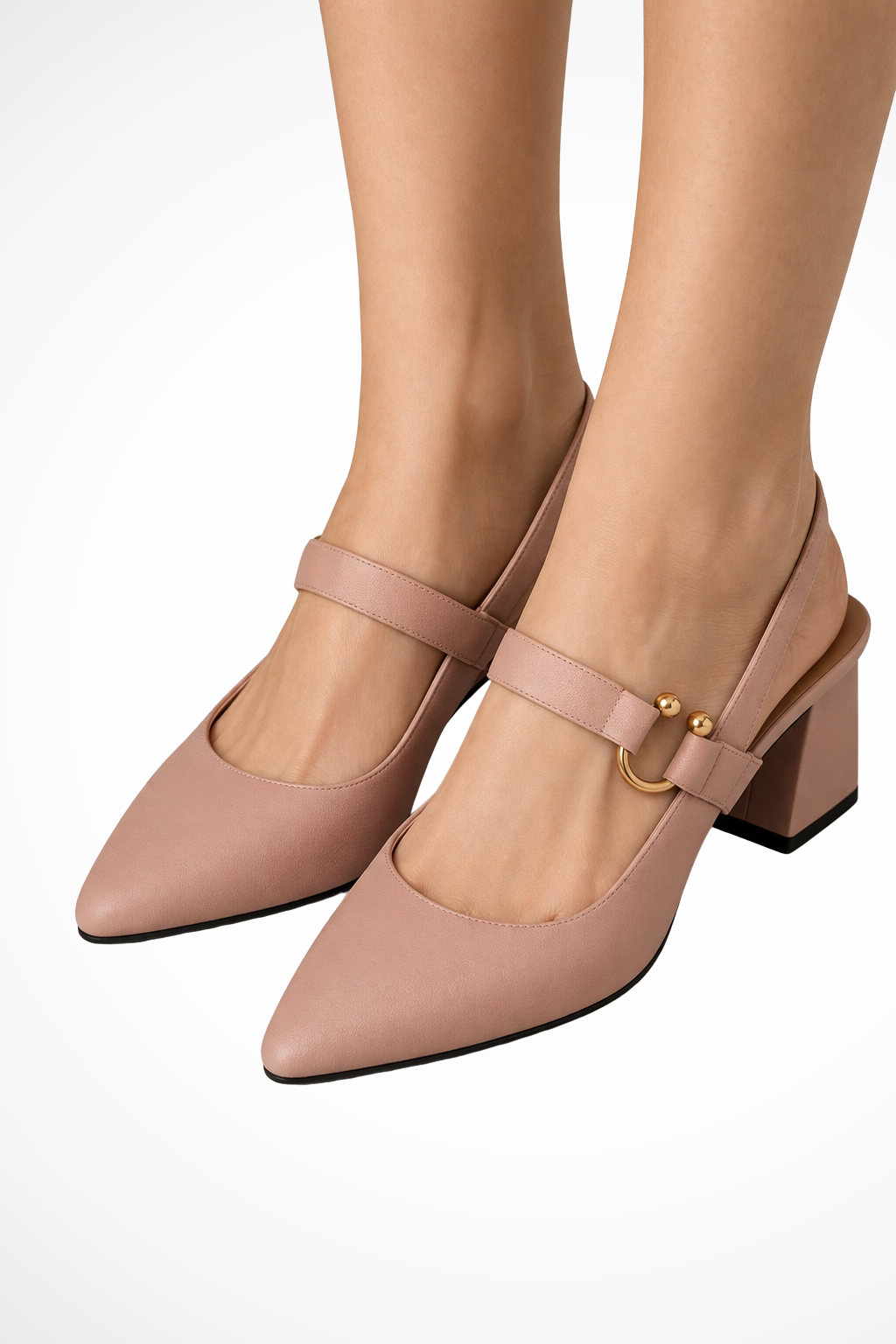 Slingback Block Heel Mary Jane Pumps with Gold Detail