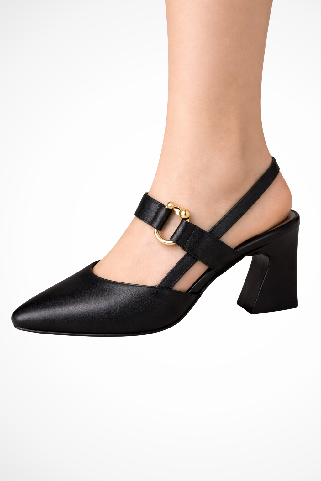 Slingback Block Heel Mary Jane Pumps with Gold Detail