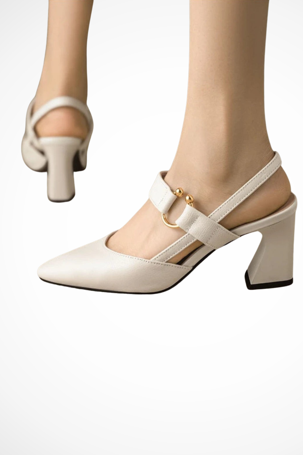 Slingback Block Heel Mary Jane Pumps with Gold Detail