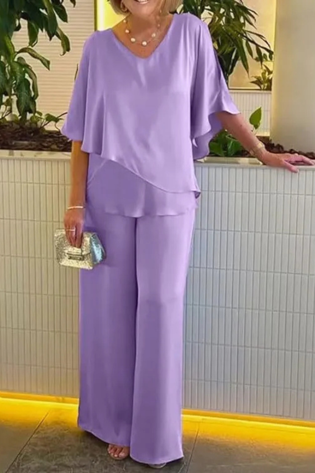 Cobalt Blue Batwing Top & Wide Leg Pants Two-Piece Set