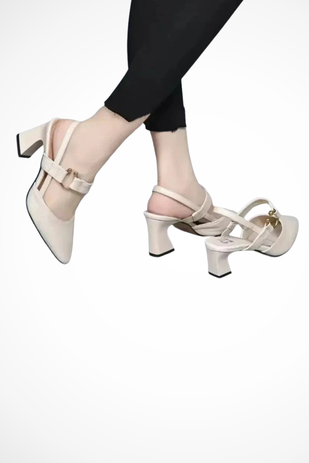 Slingback Block Heel Mary Jane Pumps with Gold Detail