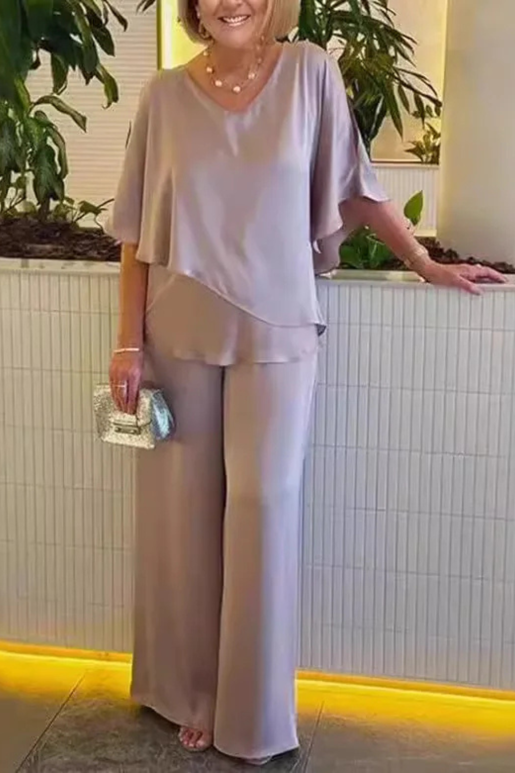 Cobalt Blue Batwing Top & Wide Leg Pants Two-Piece Set