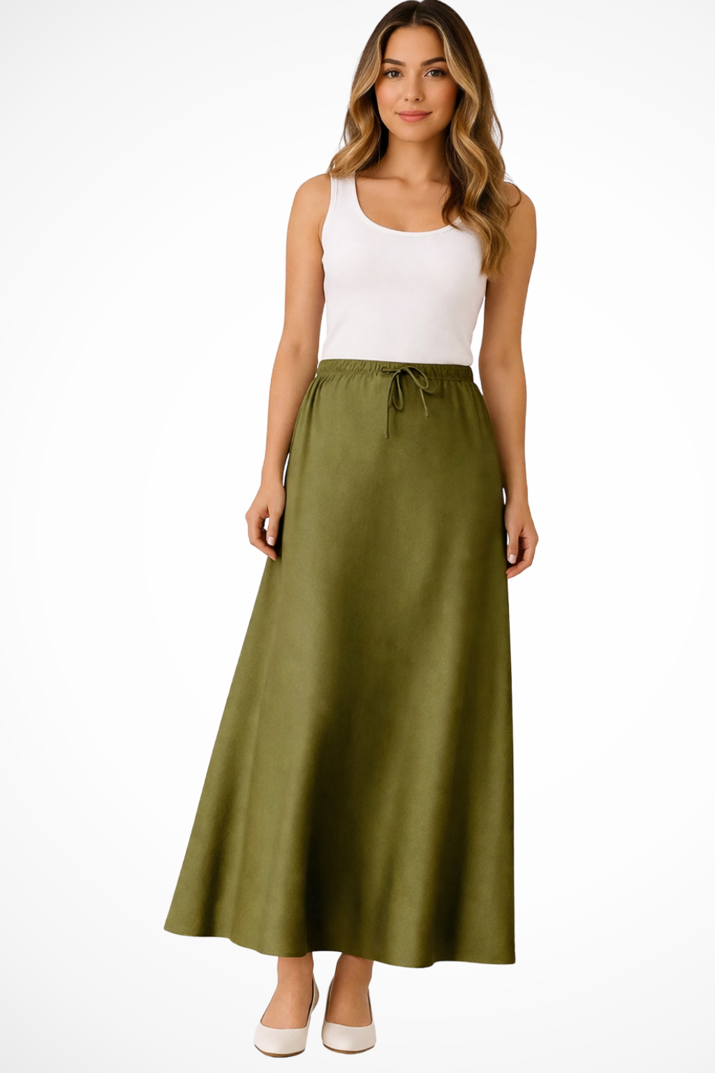 High Waist Satin Maxi Skirt with Tiered Panels – Elegant Fit