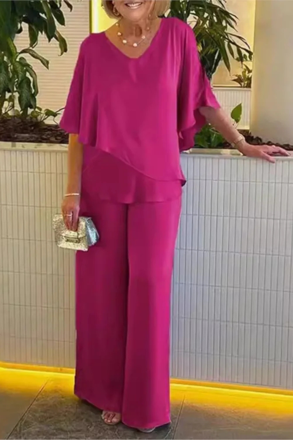 Cobalt Blue Batwing Top & Wide Leg Pants Two-Piece Set