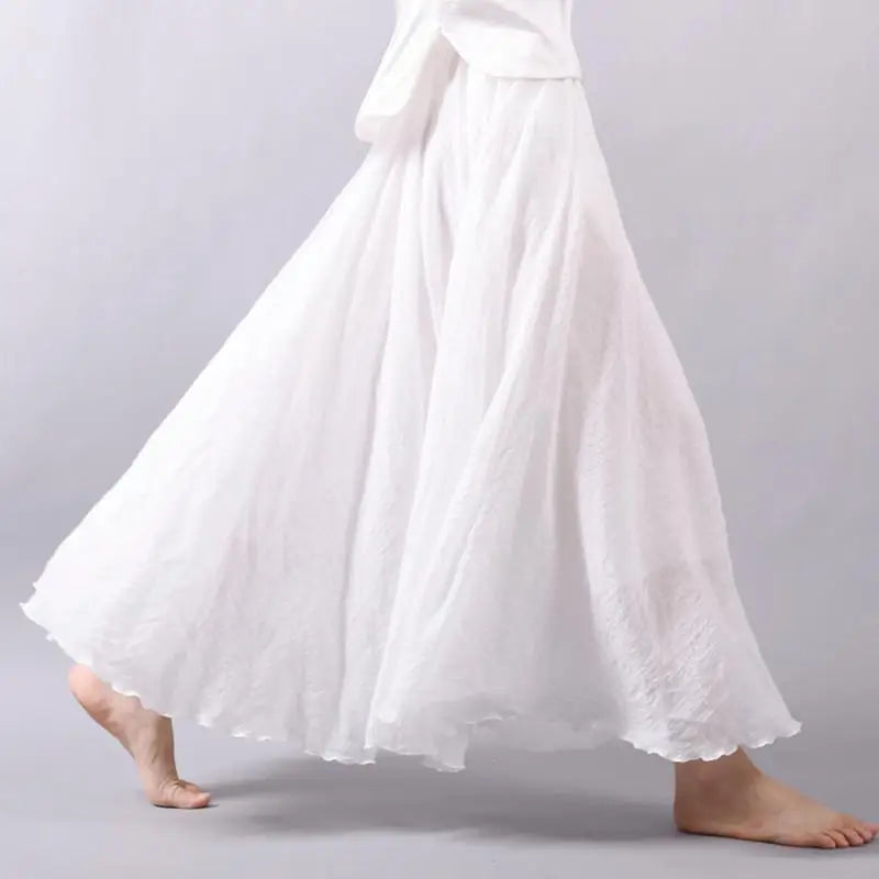Flowy A-Line Linen Skirt with High-Rise Gathered Waist
