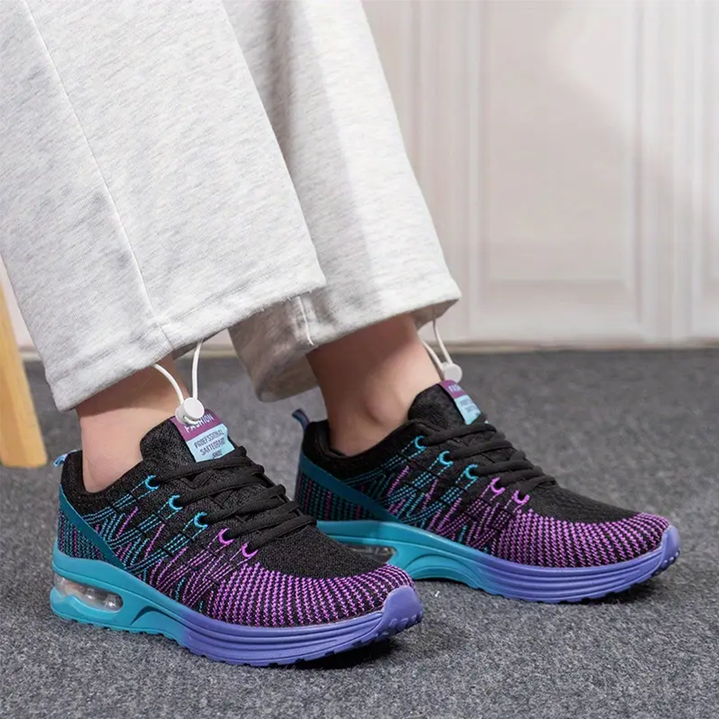 Bold Black Purple Orthopedic Walking Sneakers for Women Over 45