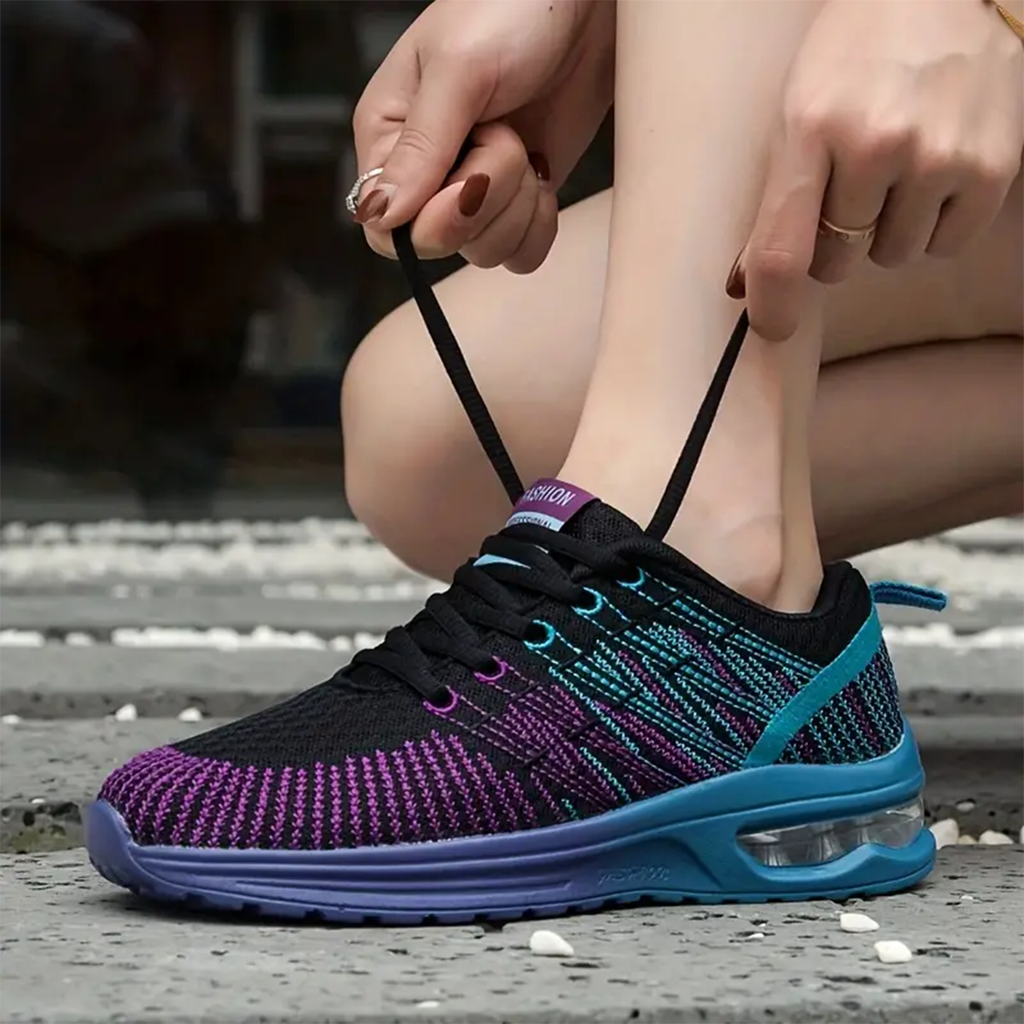 Bold Black Purple Orthopedic Walking Sneakers for Women Over 45