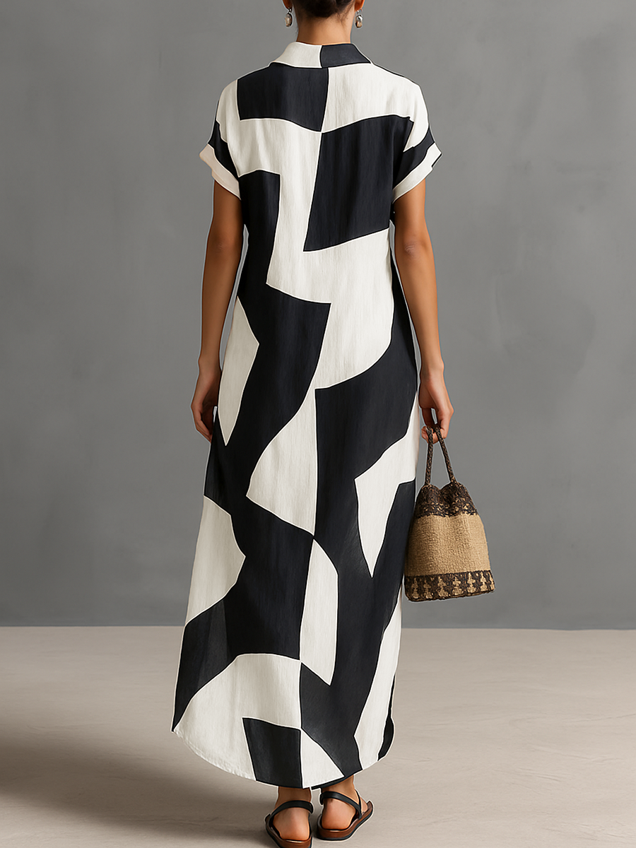 Geometric Print Maxi Shirt Dress – Breezy Everyday Elegance