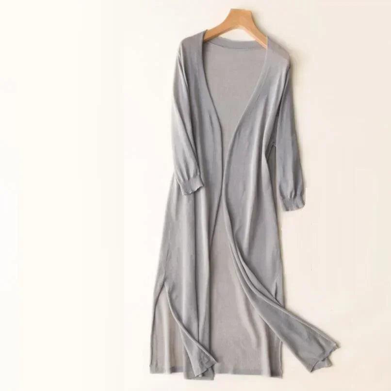 Lightweight Long Open-Front Cardigan with Side Splits