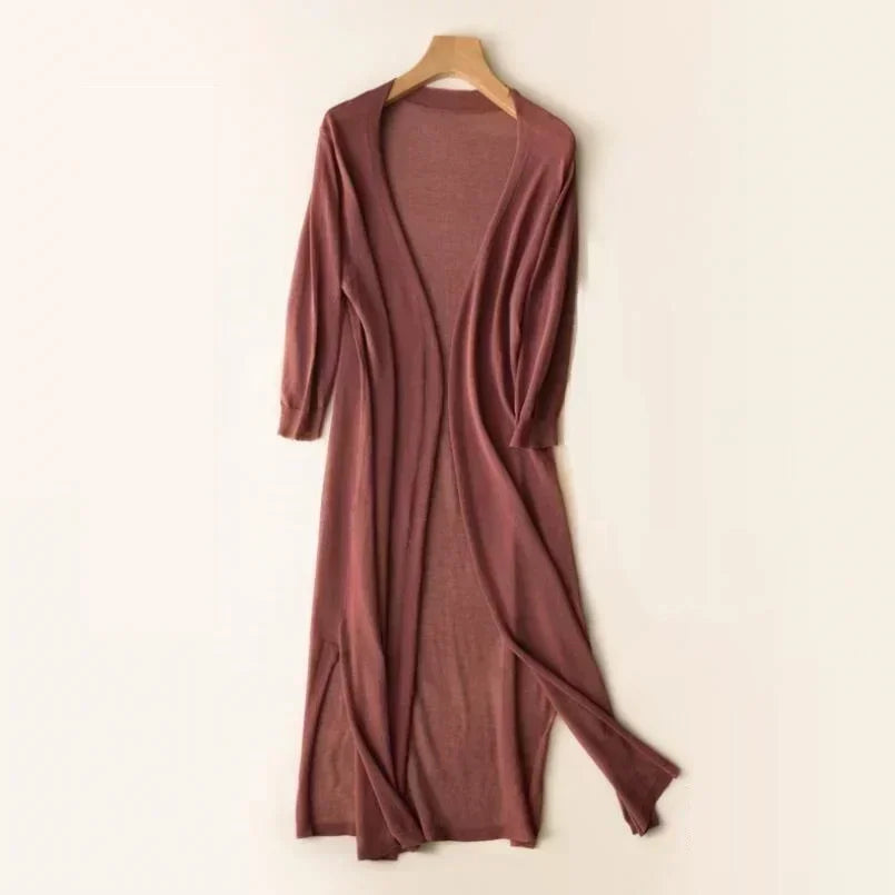 Lightweight Long Open-Front Cardigan with Side Splits