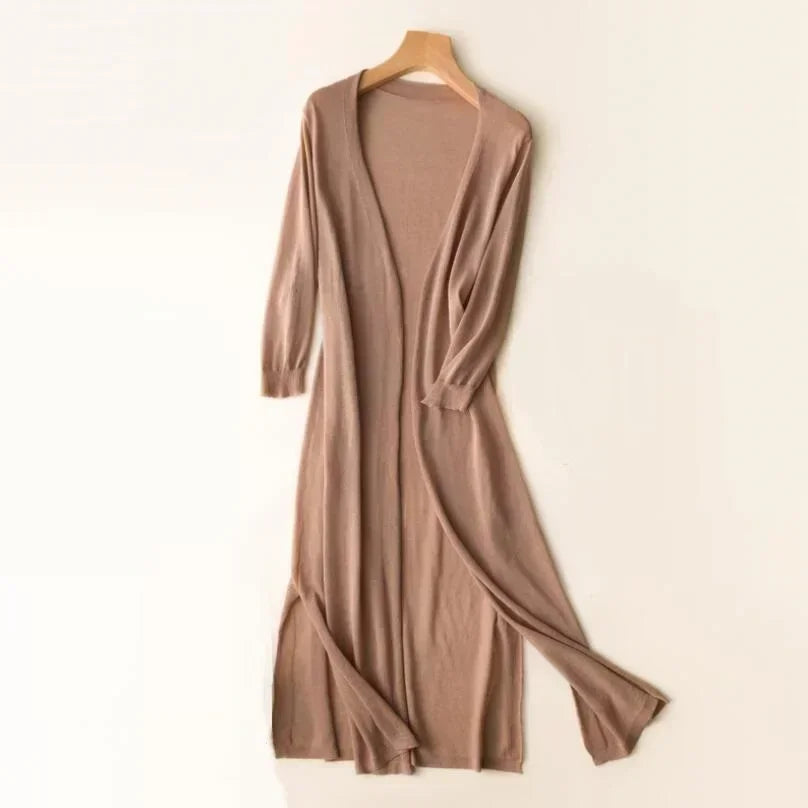 Lightweight Long Open-Front Cardigan with Side Splits