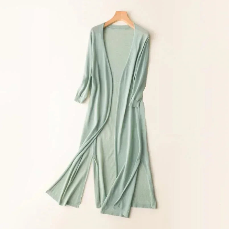 Lightweight Long Open-Front Cardigan with Side Splits