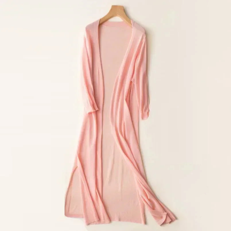 Lightweight Long Open-Front Cardigan with Side Splits