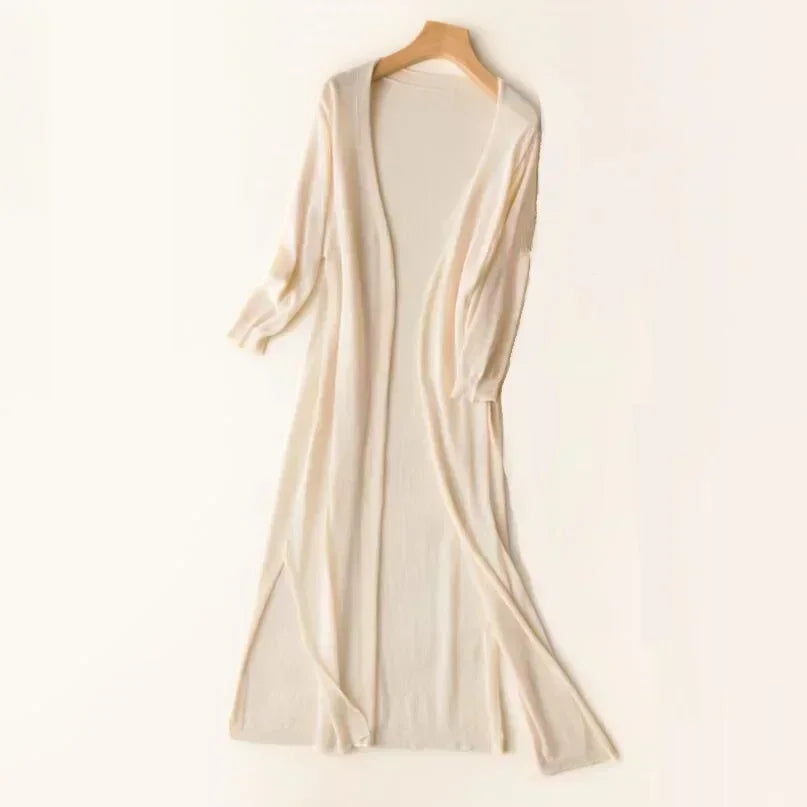 Lightweight Long Open-Front Cardigan with Side Splits