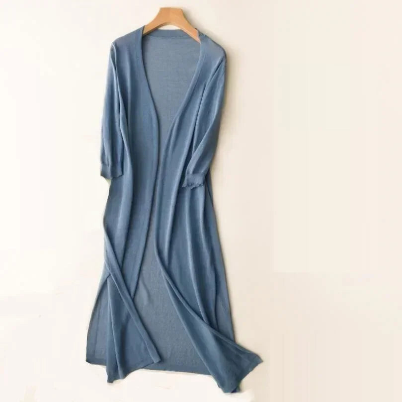 Lightweight Long Open-Front Cardigan with Side Splits