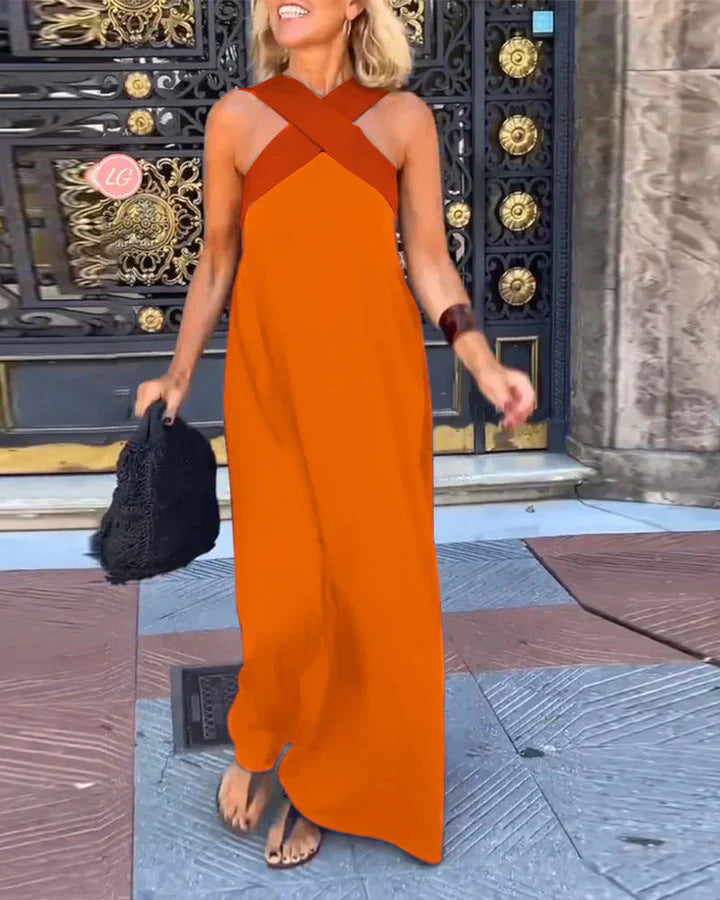 Crossed Neckline Flowy Shoulder Dress for Warm Days
