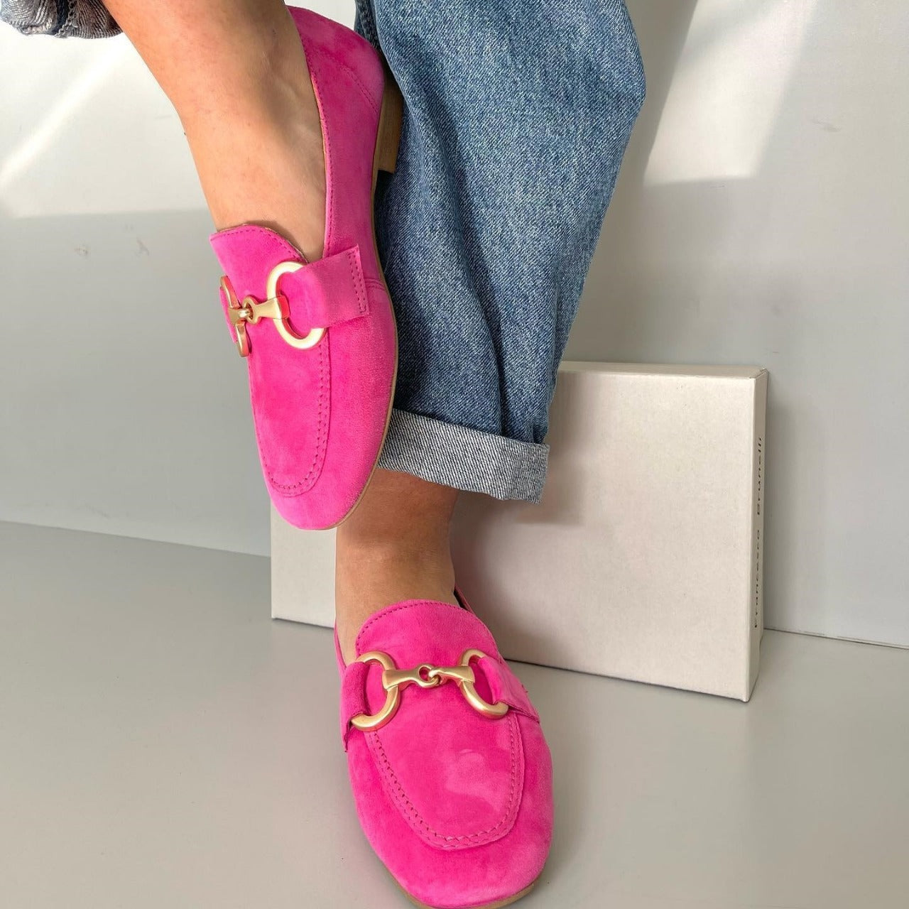 Gold Detail Loafers in a Bold Vibrant Color for Effortless Style