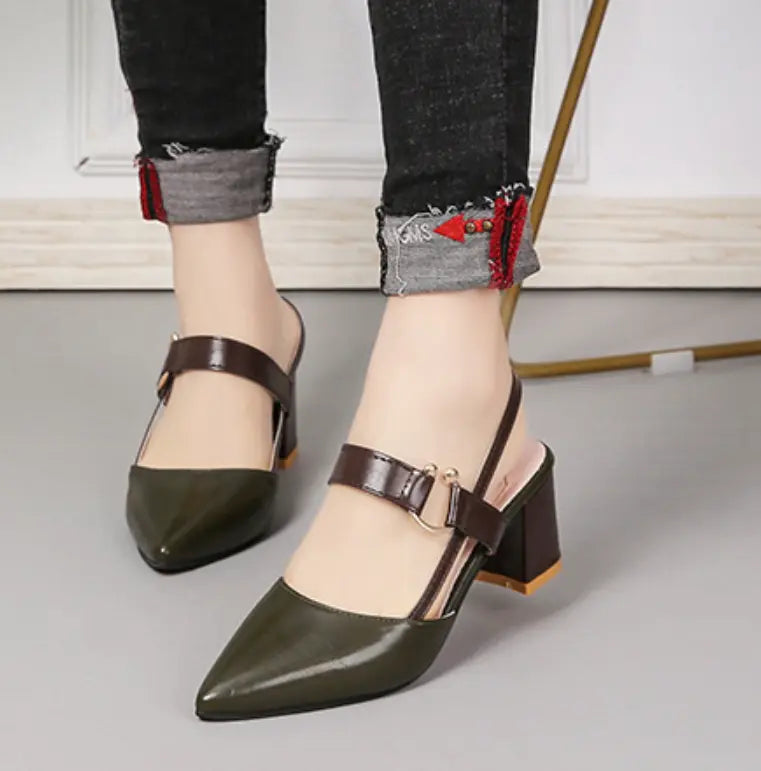 Pointed Toe Block Heels with Cushioned Support