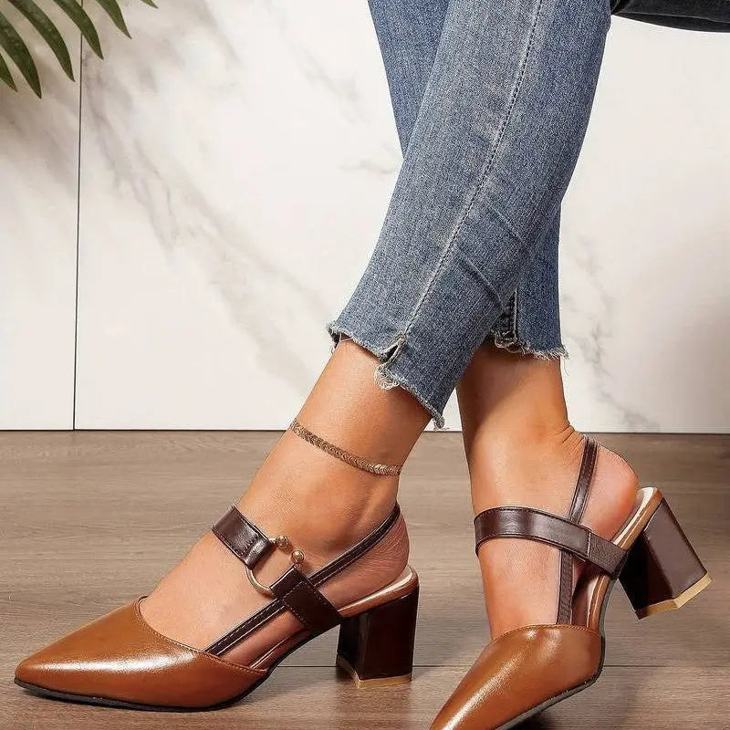 Pointed Toe Block Heels with Cushioned Support