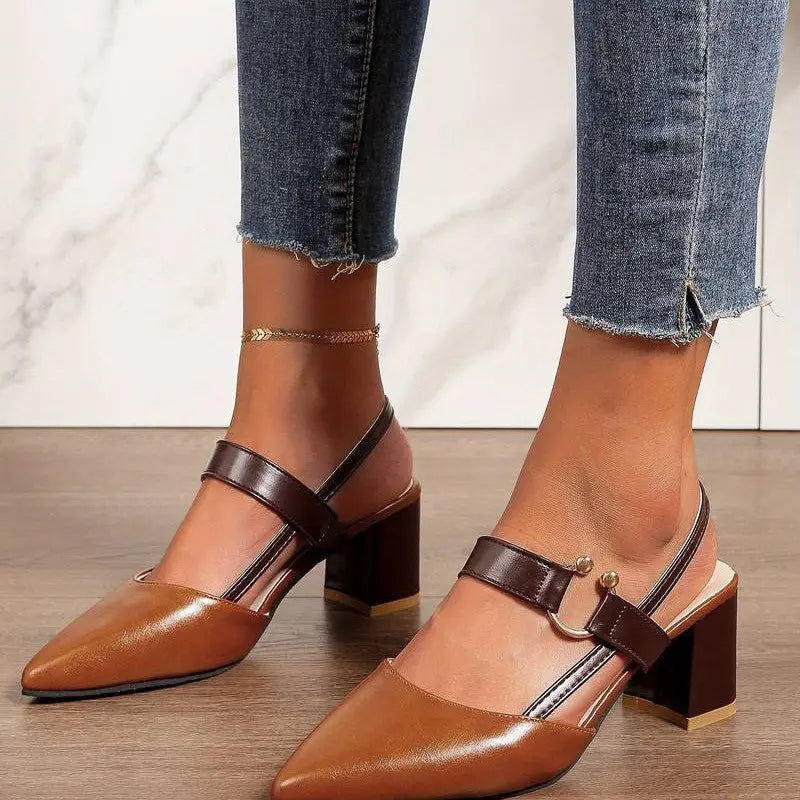 Pointed Toe Block Heels with Cushioned Support