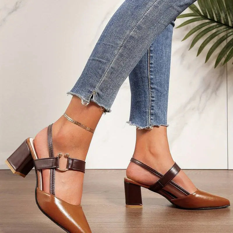 Pointed Toe Block Heels with Cushioned Support