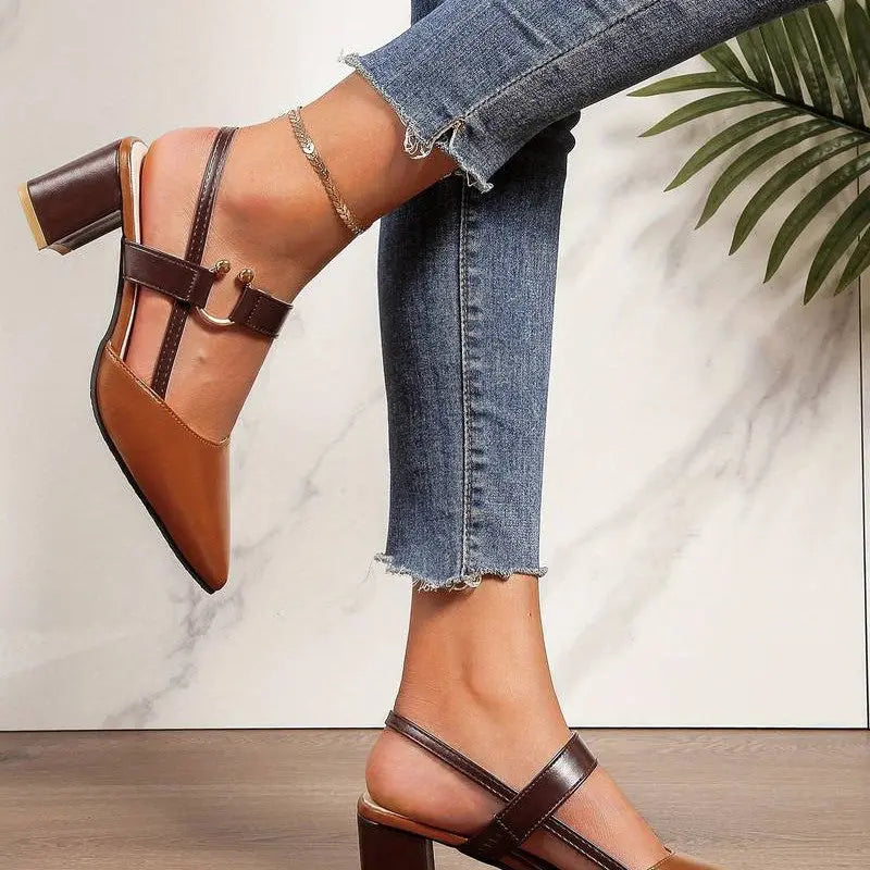 Pointed Toe Block Heels with Cushioned Support