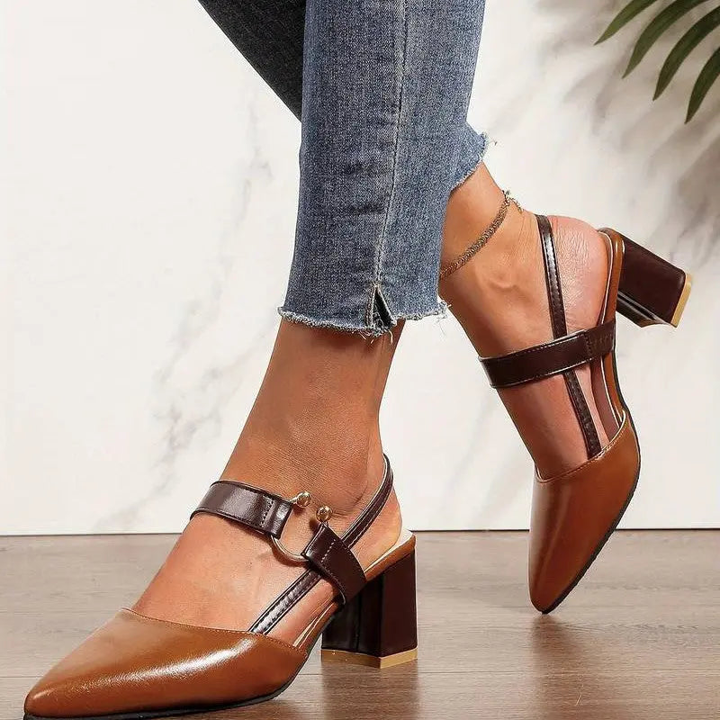 Pointed Toe Block Heels with Cushioned Support