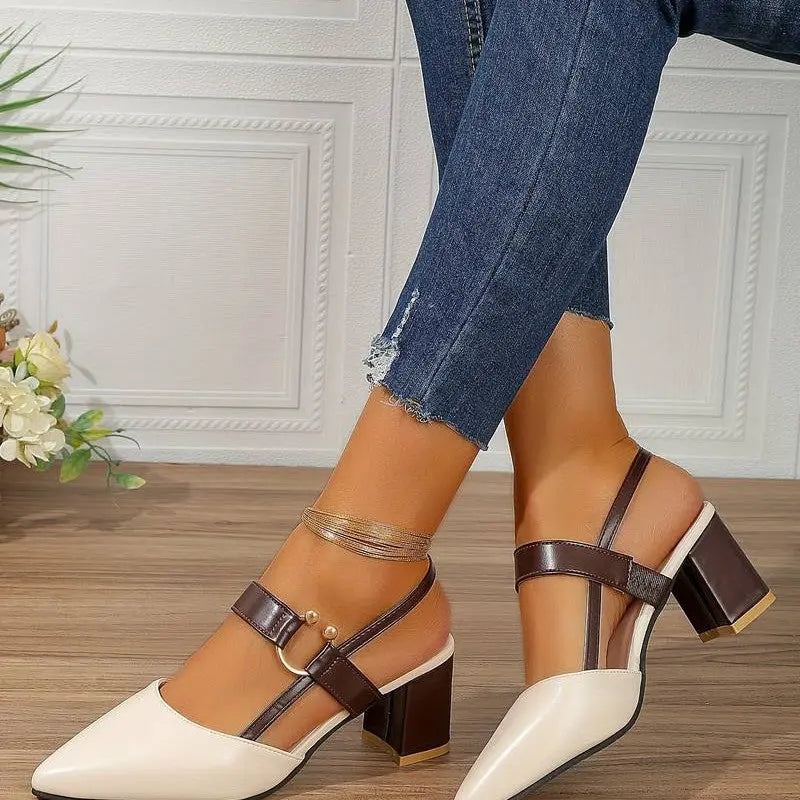 Pointed Toe Block Heels with Cushioned Support
