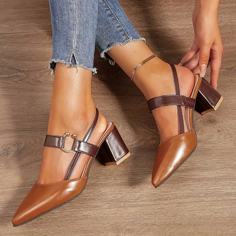 Pointed Toe Block Heels with Cushioned Support