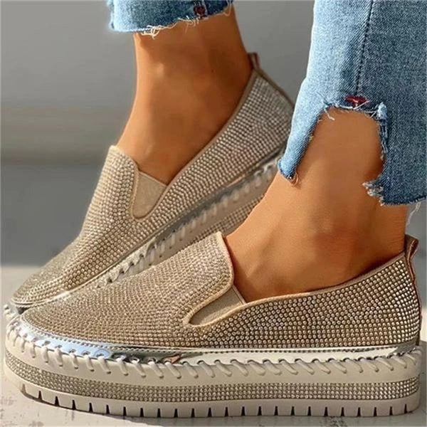 Rhinestone Slip-On Loafers for Women – Glamorous & Comfortable Design