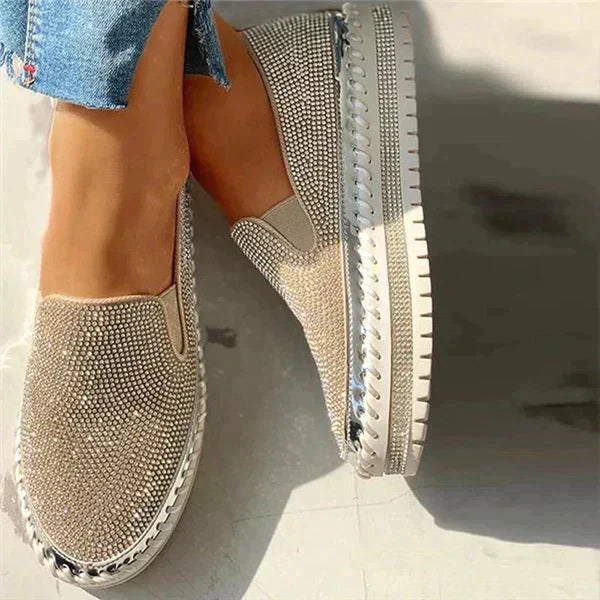 Rhinestone Slip-On Loafers for Women – Glamorous & Comfortable Design