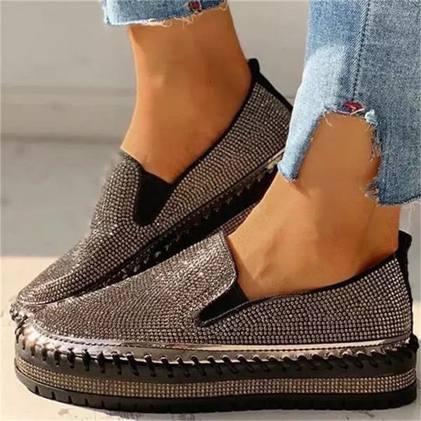 Rhinestone Slip-On Loafers for Women – Glamorous & Comfortable Design