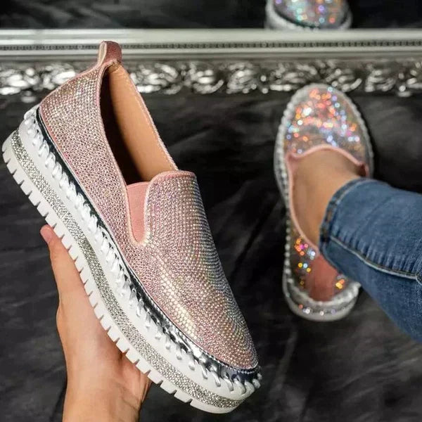 Rhinestone Slip-On Loafers for Women – Glamorous & Comfortable Design