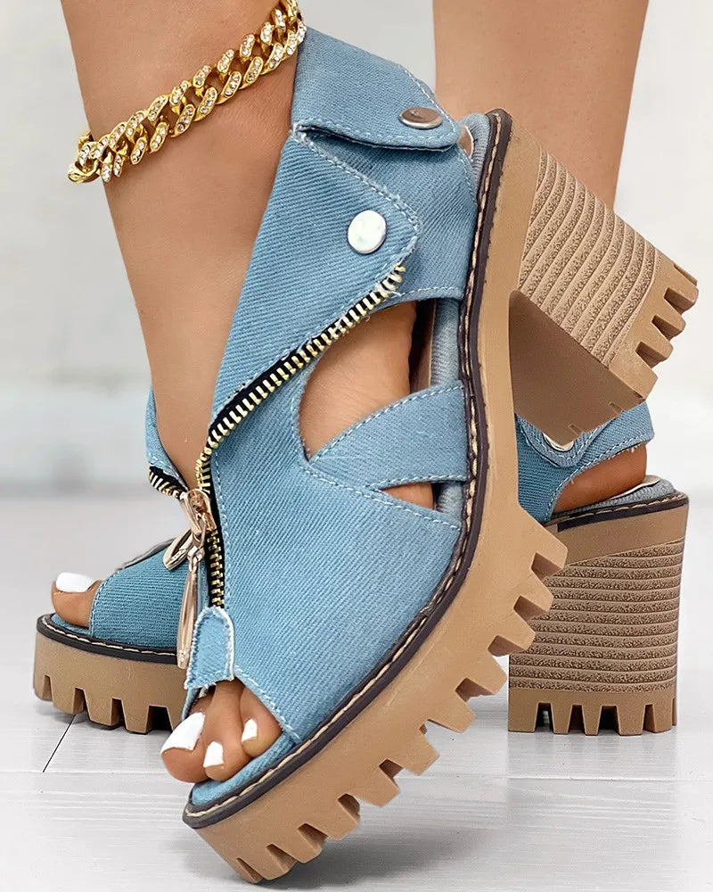 Heeled Denim Sandals for Women – Clarice