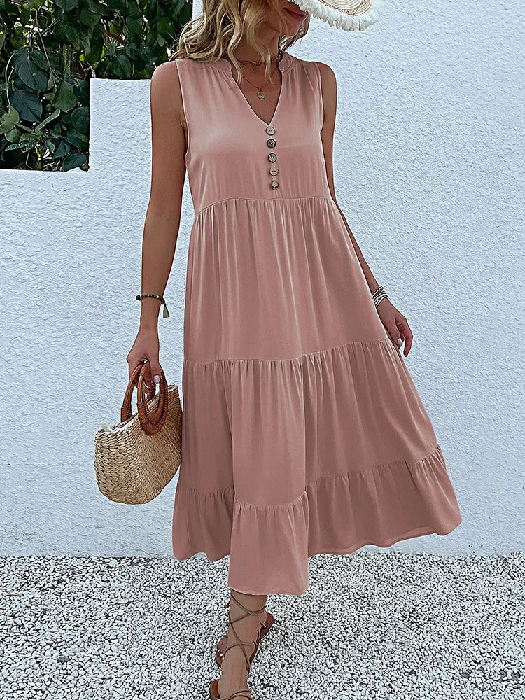 Clara Elegant Flowy Midi Dress for Effortless Summer Style