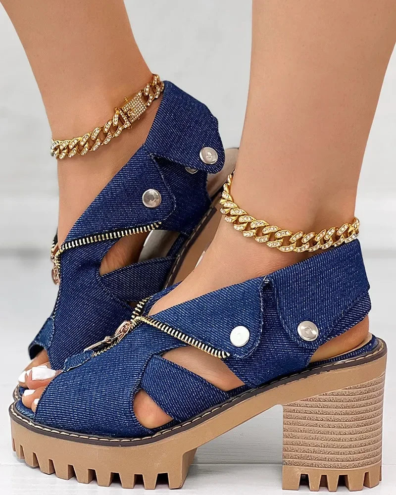 Heeled Denim Sandals for Women – Clarice