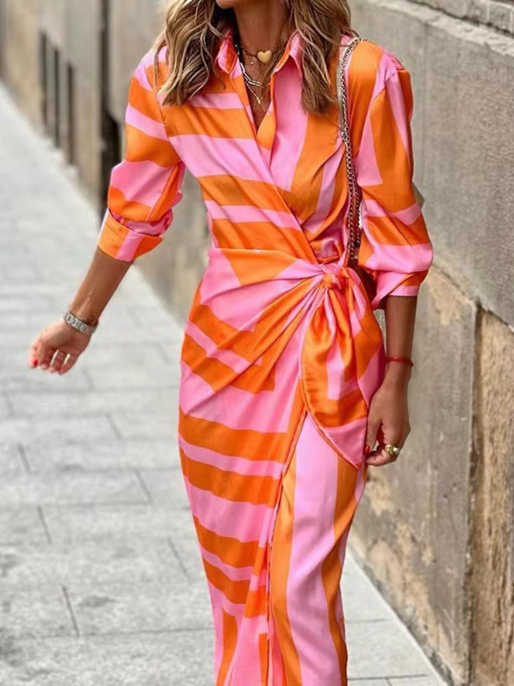 V-Neck Wrap Shirt Dress with Adjustable Waist Tie | Mid-Length