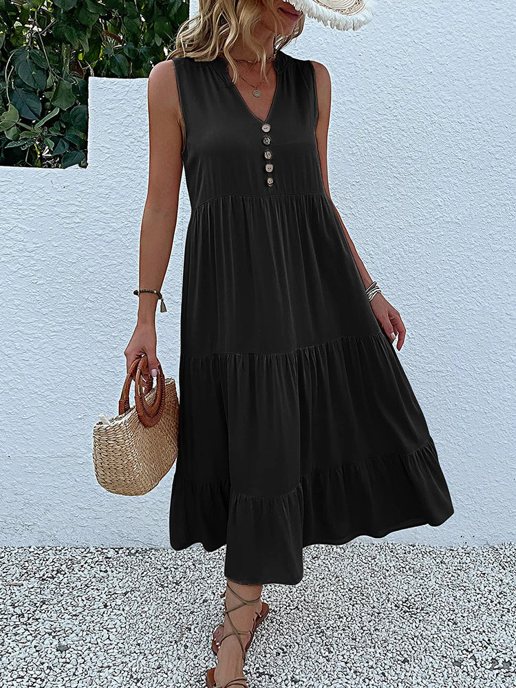 Clara Elegant Flowy Midi Dress for Effortless Summer Style