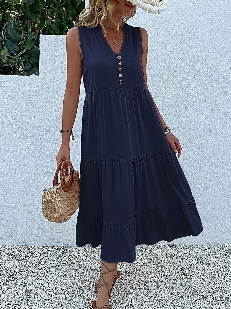 Clara Elegant Flowy Midi Dress for Effortless Summer Style