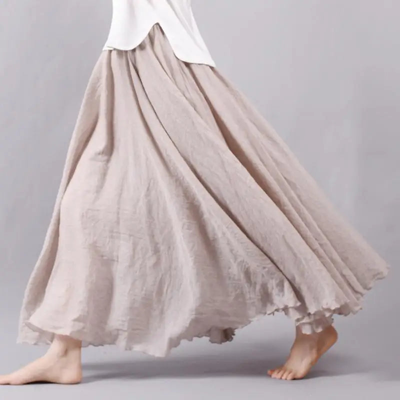 Flowy A-Line Linen Skirt with High-Rise Gathered Waist