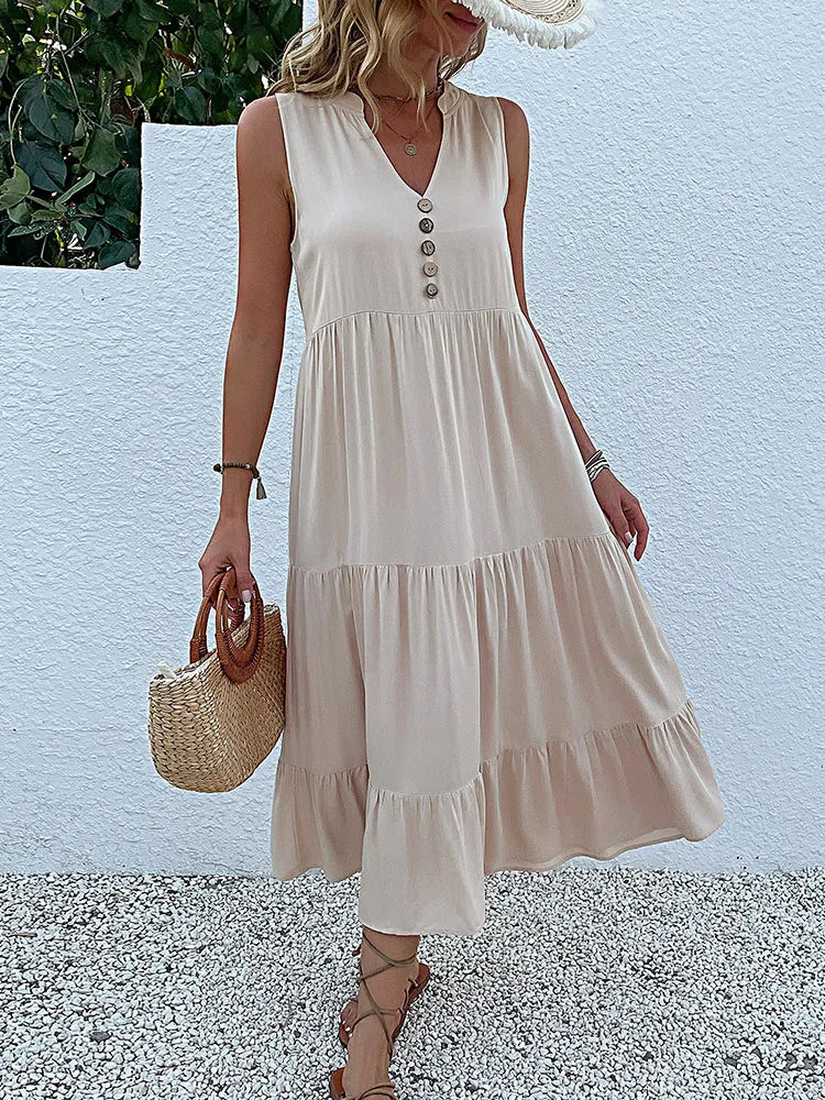 Clara Elegant Flowy Midi Dress for Effortless Summer Style