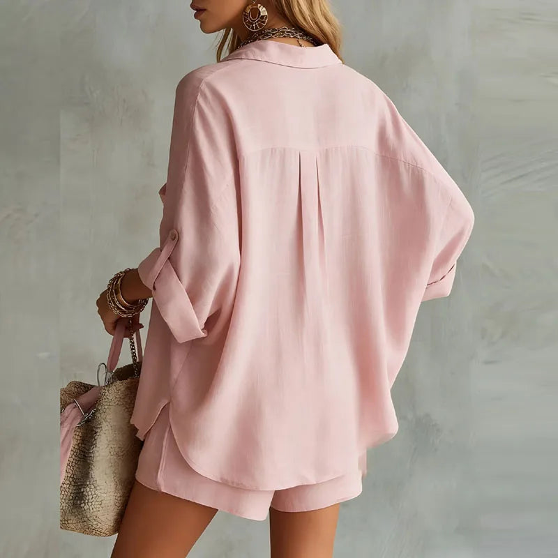 Linen Cotton Two-Piece Matching Set with Relaxed Fit
