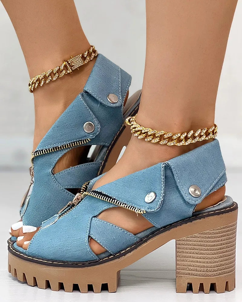 Heeled Denim Sandals for Women – Clarice