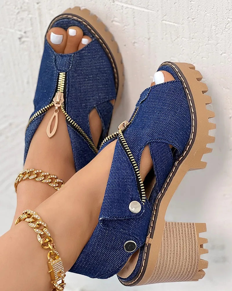Heeled Denim Sandals for Women – Clarice