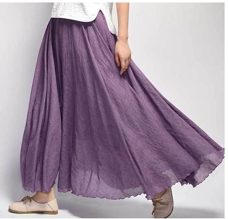 Flowy A-Line Linen Skirt with High-Rise Gathered Waist