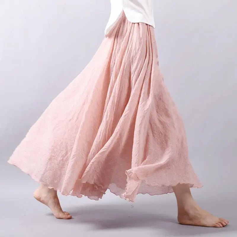 Flowy A-Line Linen Skirt with High-Rise Gathered Waist