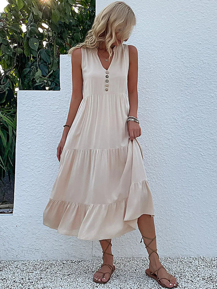 Clara Elegant Flowy Midi Dress for Effortless Summer Style